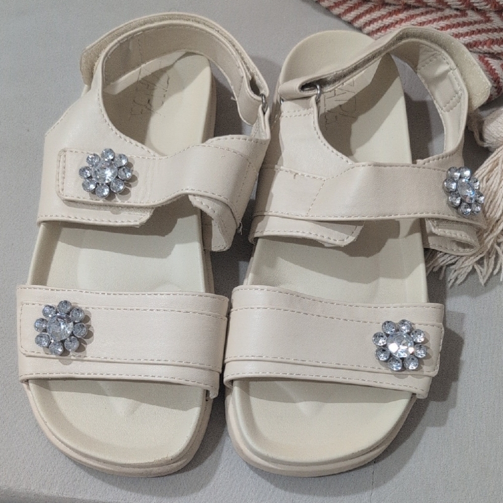 Zara Cream Kids Sandals with Silver Accents